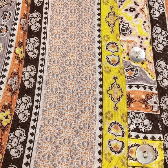 Fig & Flower Anthropologie Women's Boho Print Blouse SM Multicolor Button Up - Picture 7 of 8